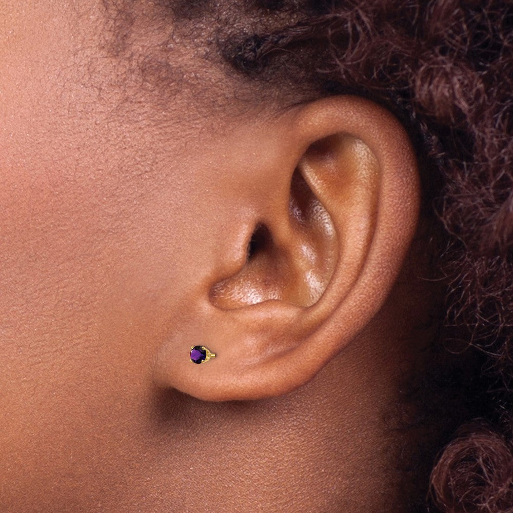 14k 3mm February/Amethyst Post Earrings