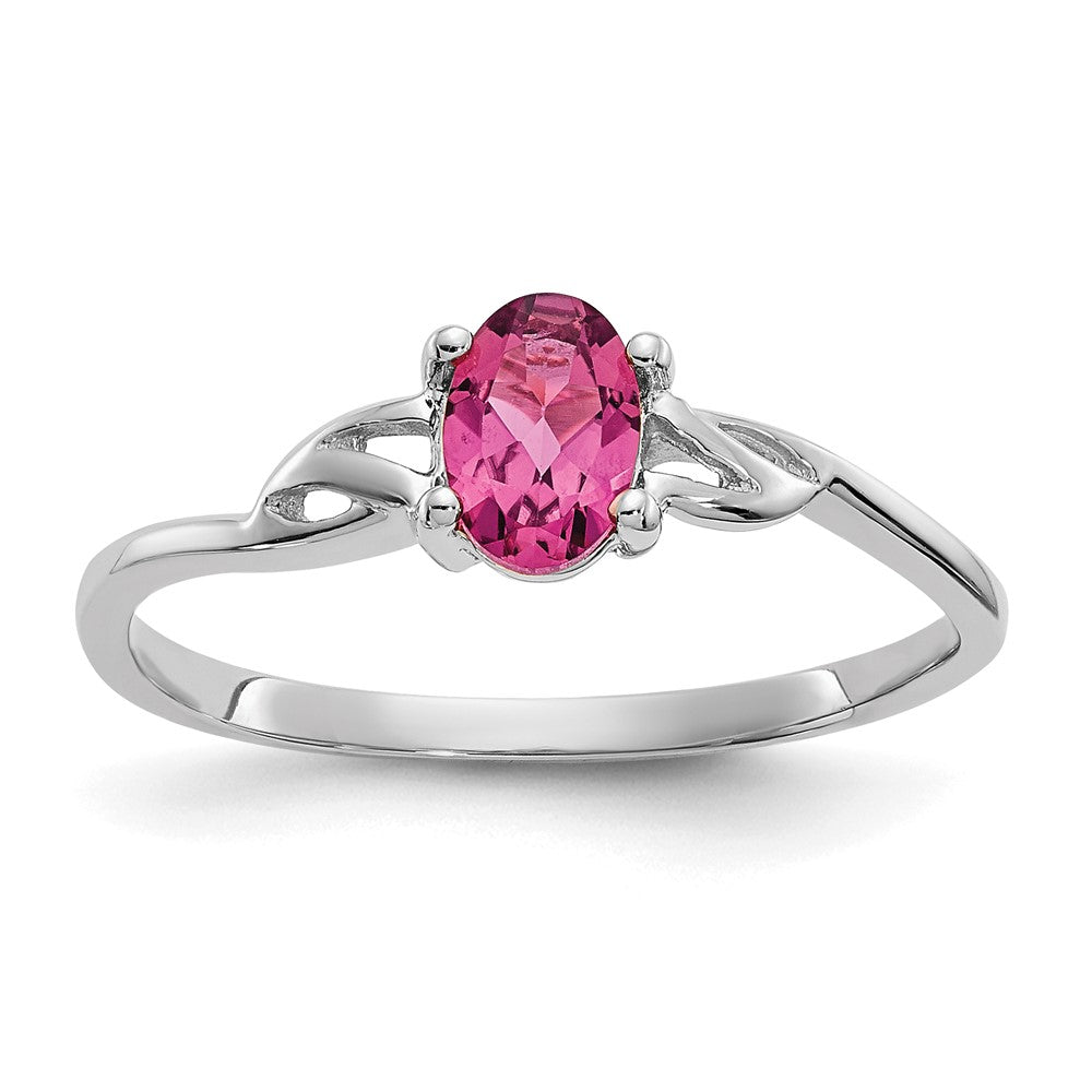 14k White Gold Pink Tourmaline Birthstone Ring - 3