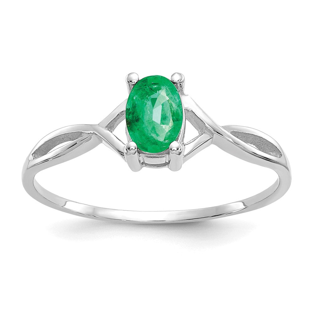 14k White Gold Emerald Birthstone Ring - 3