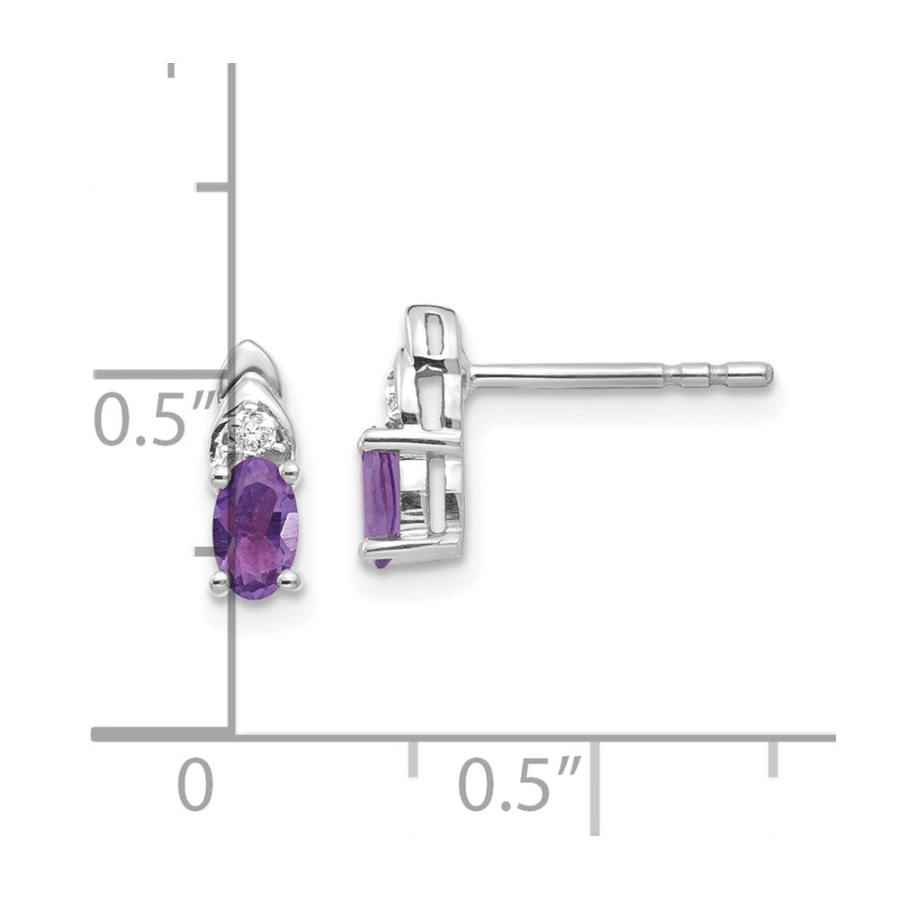 14k White Gold Amethyst and Diamond Post Earrings - 2