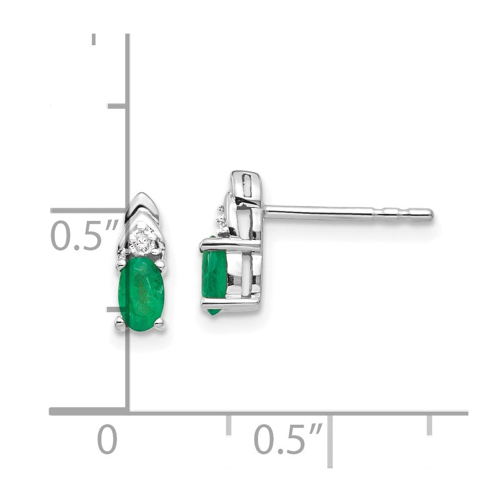 14k White Gold Emerald and Diamond Post Earrings - 3