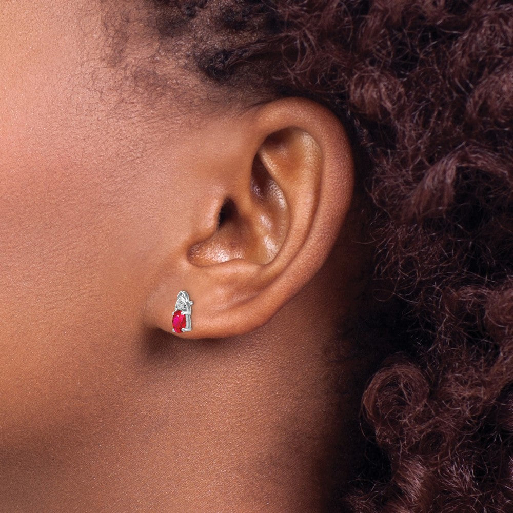 14k White Gold Ruby and Diamond Post Earrings - 2
