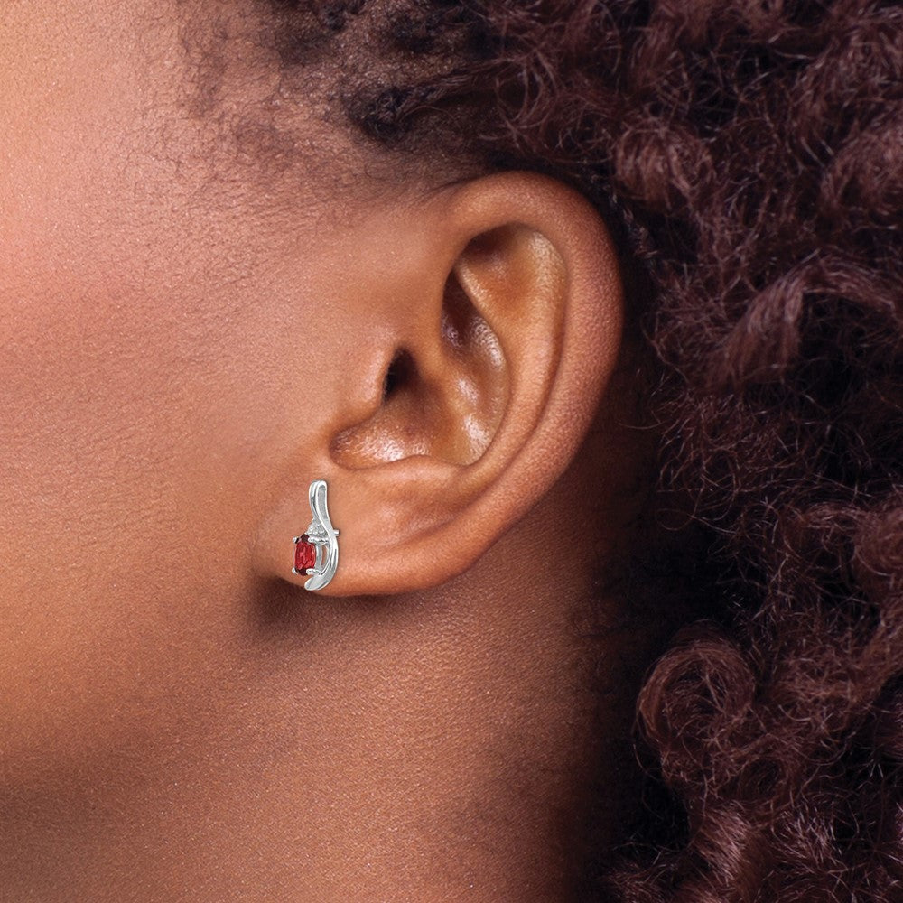 14k White Gold Garnet and Diamond Post Earrings - 3