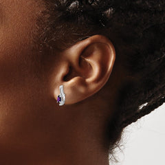 14k White Gold Amethyst and Diamond Post Earrings - 4