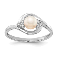 14k White Gold FW Cultured Pearl and Diamond Ring - 2
