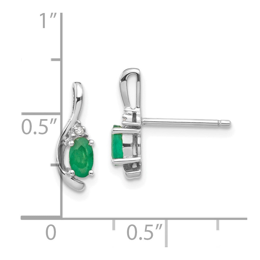 14k White Gold Emerald and Diamond Post Earrings - 5