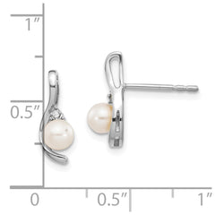 14k White Gold FW Cultured Pearl and Diamond Post Earrings - 2