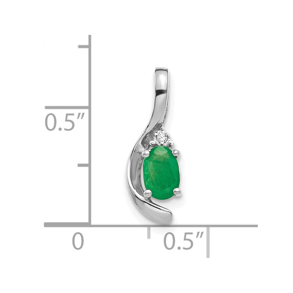 14k White Gold Emerald and Diamond Pendant - 2