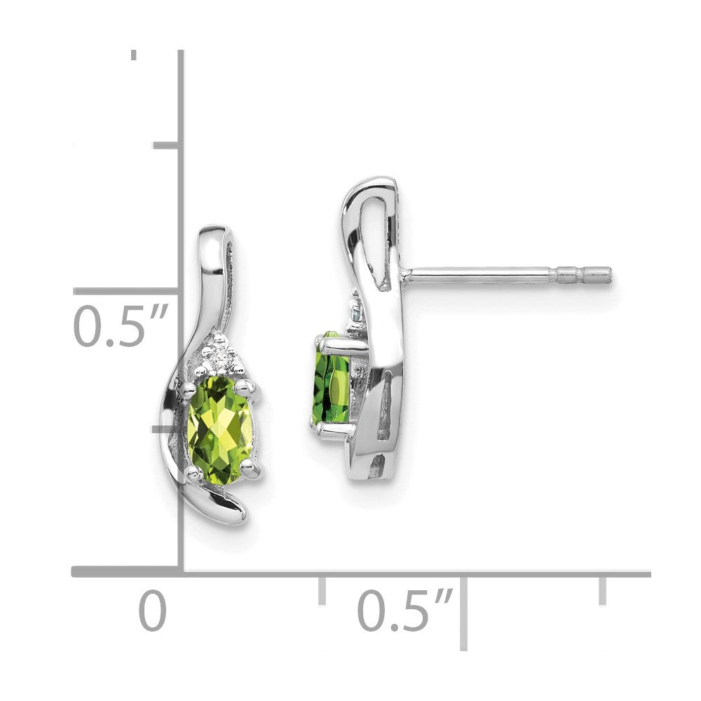 14k White Gold Peridot and Diamond Post Earrings - 3