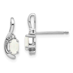 14k White Gold Opal and Diamond Post Earrings - 2