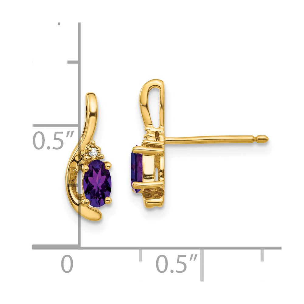 14k Amethyst and Diamond Post Earrings - 2