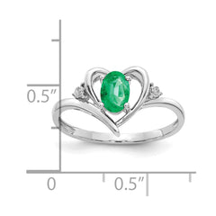 14k White Gold Emerald and Diamond Heart Ring