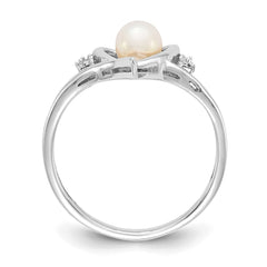 14k White Gold FW Cultured Pearl and Diamond Heart Ring