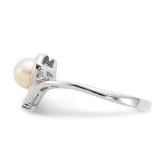 14k White Gold FW Cultured Pearl and Diamond Heart Ring