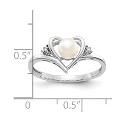 14k White Gold FW Cultured Pearl and Diamond Heart Ring