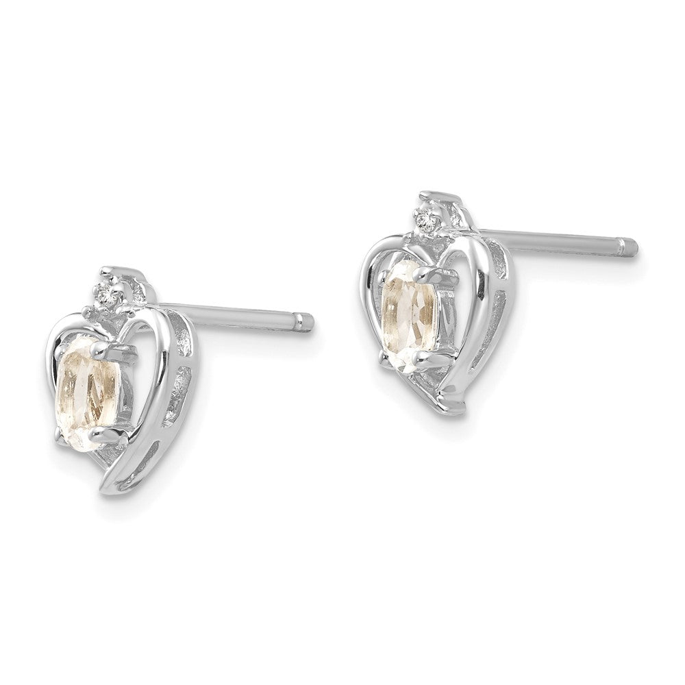 14k White Gold White Topaz and Diamond Heart Post Earrings