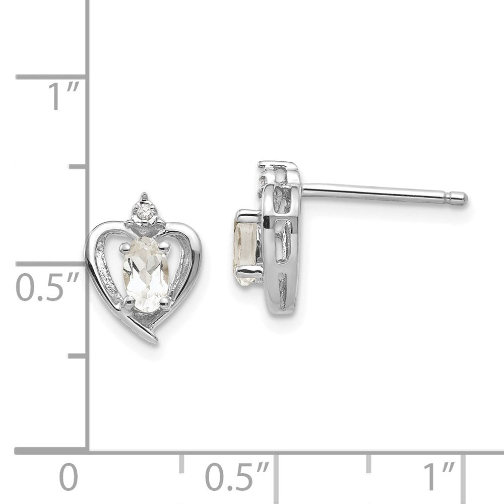 14k White Gold White Topaz and Diamond Heart Post Earrings