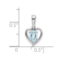 14k White Gold Aquamarine and Diamond Heart Pendant
