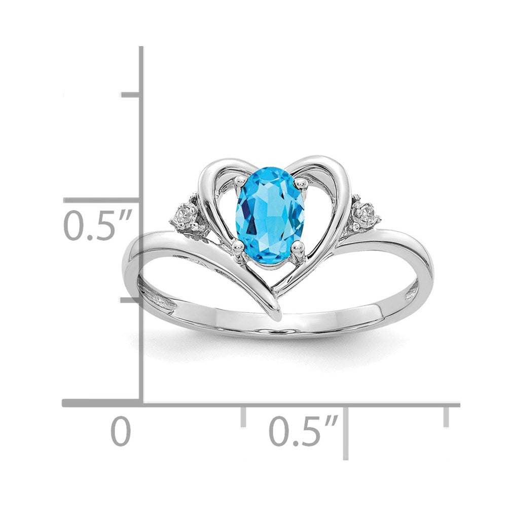 14k White Gold Blue Topaz and Diamond Heart Ring