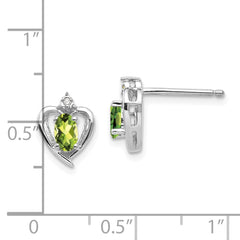 14k White Gold Peridot and Diamond Heart Post Earrings