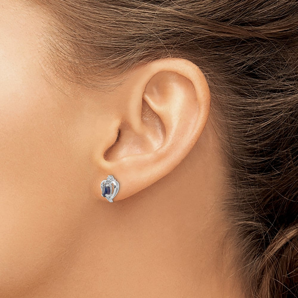 14k White Gold Sapphire and Diamond Heart Post Earrings