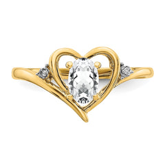 14k White Topaz and Diamond Heart Ring