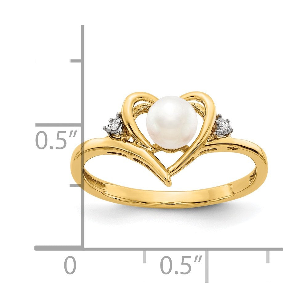 14k FW Cultured Pearl and Diamond Heart Ring