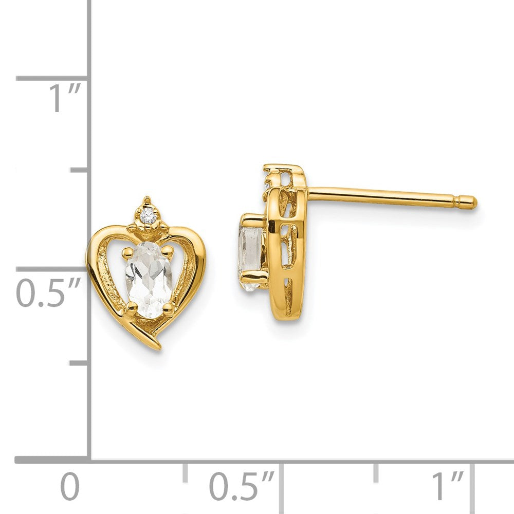 14k White Topaz and Diamond Heart Earrings