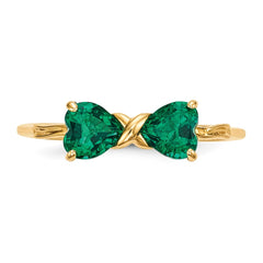14k Gold Polished Created Emerald Bow Ring