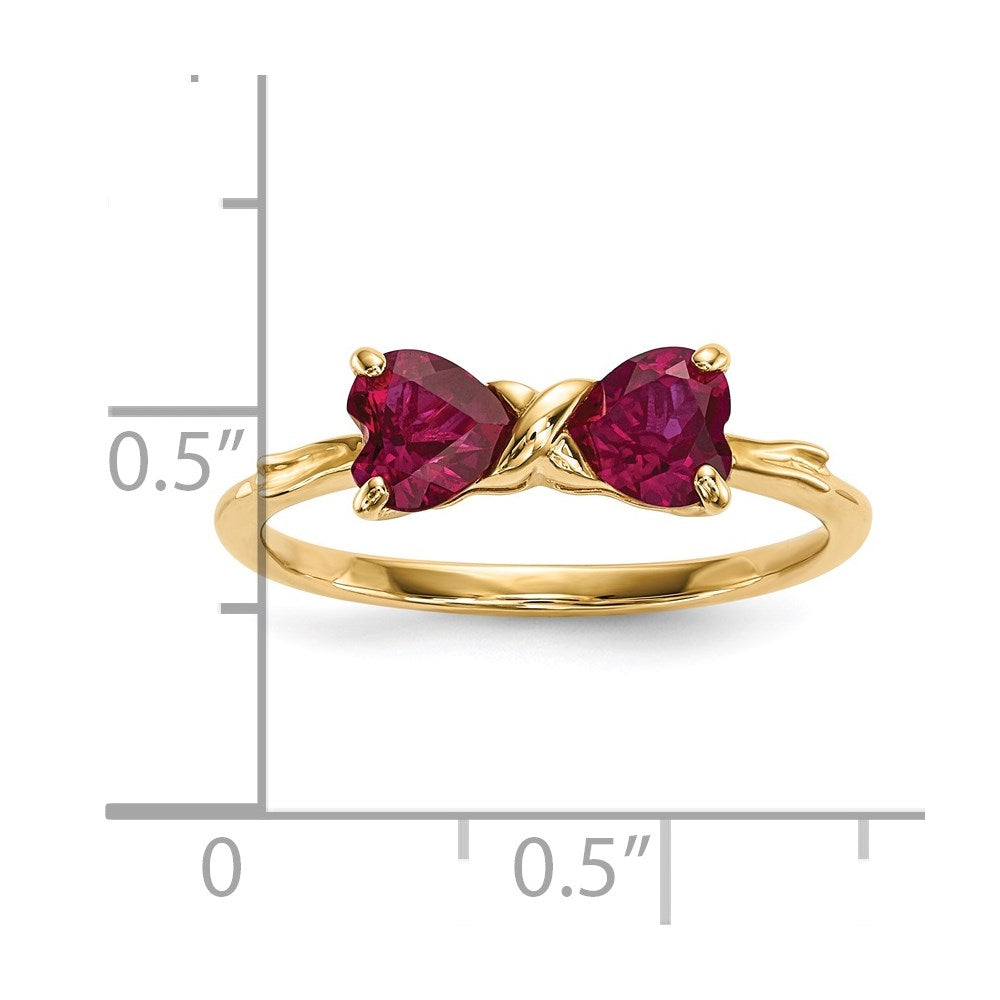 14k Gold Polished Created Ruby Bow Ring