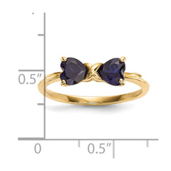 14k Gold Polished Created Sapphire Bow Ring