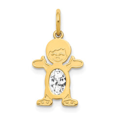 14K Boy 6x4 Oval Genuine White Topaz-April