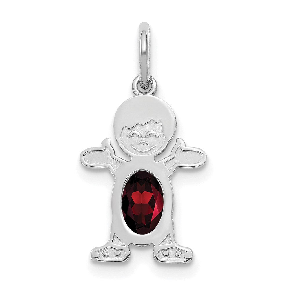 14K White Gold Boy 6x4 Oval Genuine Garnet-January
