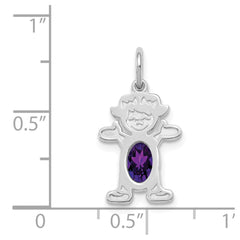 14K White Gold Girl 6x4 Oval Genuine Amethyst-February