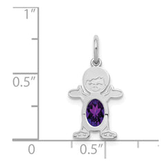 14K White Gold Boy 6x4 Oval Genuine Amethyst-February