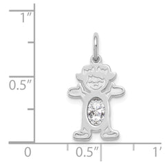 14K White Gold Girl 6x4 Oval Genuine White Topaz-April
