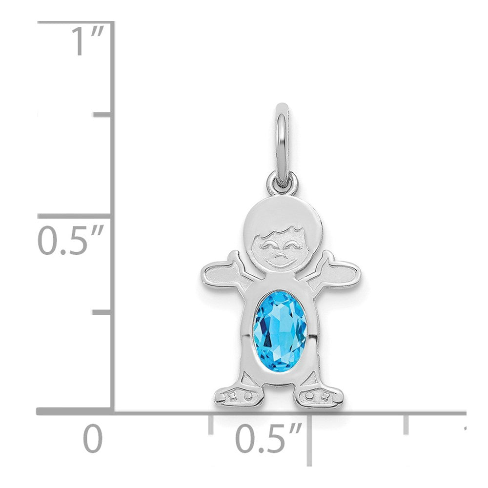 14K White Gold Boy 6x4 Oval Genuine Blue Topaz-December