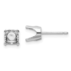 14k White Gold 5.75mm Round Stud Earring Mounting w/backs