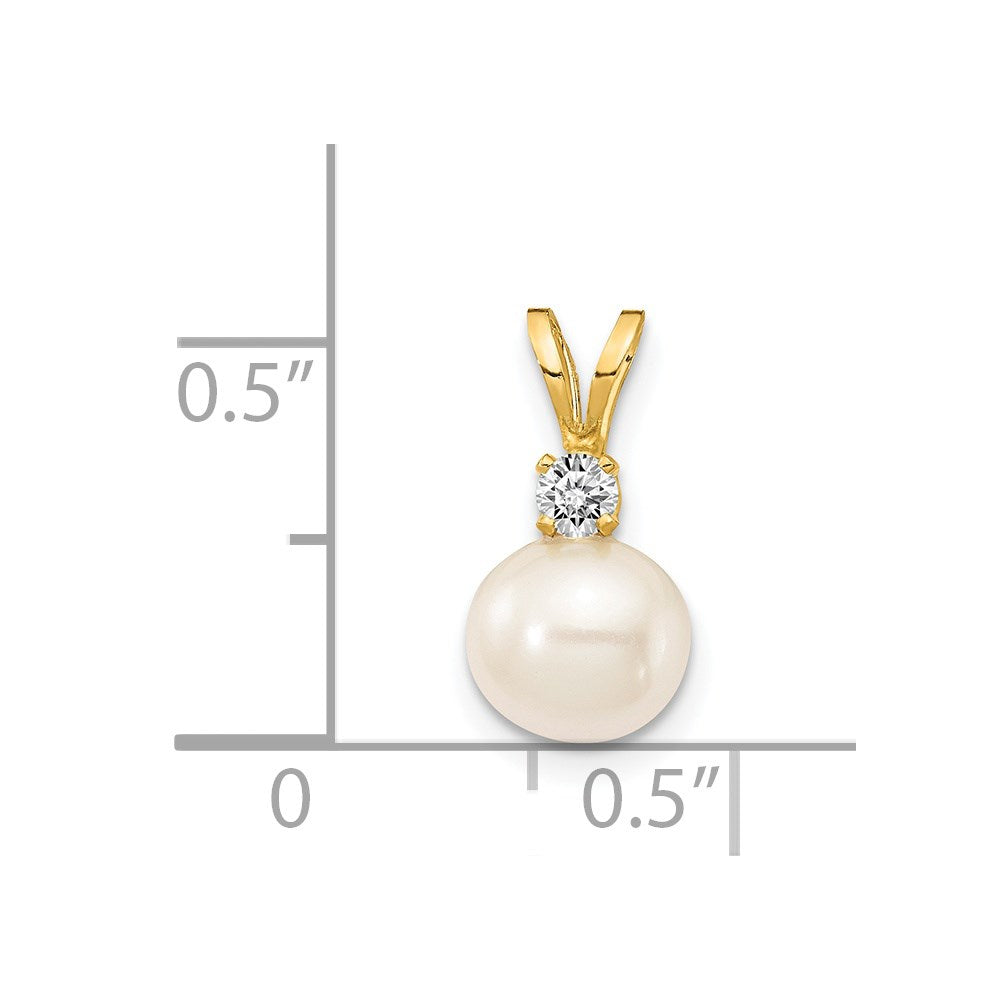 14k 6mm White FW Cultured Pearl AA Diamond Pendant