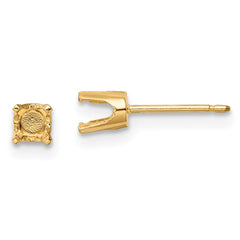 14k 4mm Round Stud Earring Mounting w/backs
