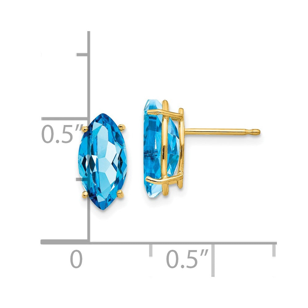14k Blue Topaz marquis stud earring