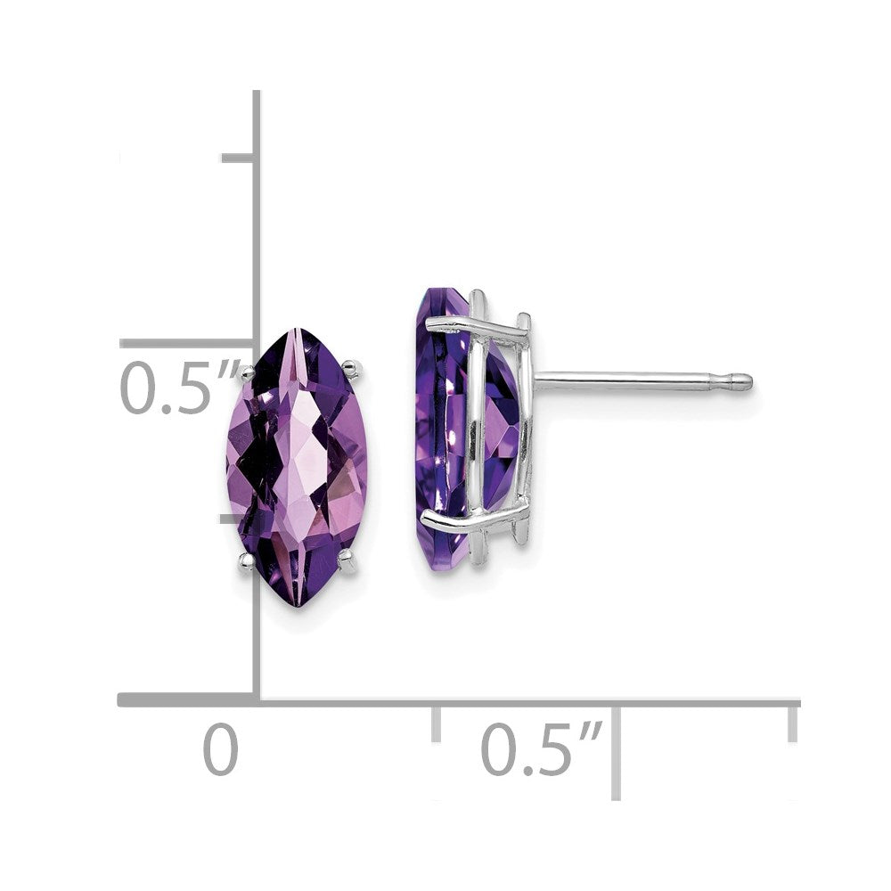 14k White Gold 10x5mm Amethyst Marquise Stud Earring