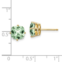 14k 7mm Cushion Checker-Cut Green Quartz Earring
