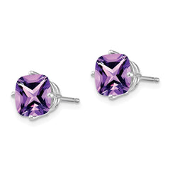 14k White Gold 7x7mm Cushion Amethyst earring