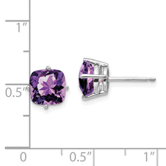 14k White Gold 7x7mm Cushion Amethyst earring