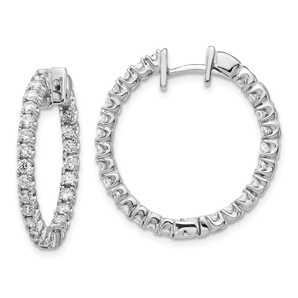 14k White Gold A Diamond Hinged Hoop Earrings - 3