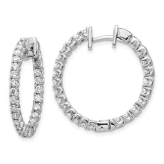 14k White Gold A Diamond Hinged Hoop Earrings - 3