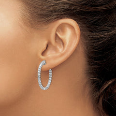 14k White Gold AA Diamond Hinged Hoop Earrings - 11