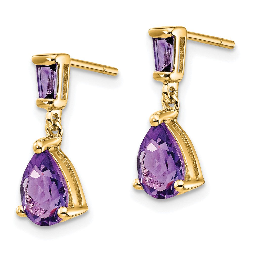 14k Gold Amethyst Dangle Post Earrings