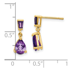 14k Gold Amethyst Dangle Post Earrings